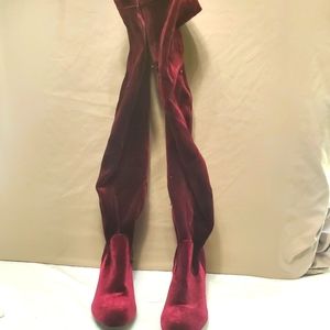 Charles Albert over the knee burgundy velvet boots, size 11, NWOT